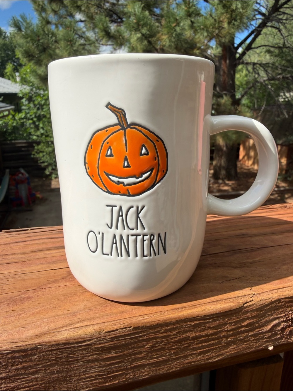 Rae Dunn White Mug with Orange Jack O'Lantern